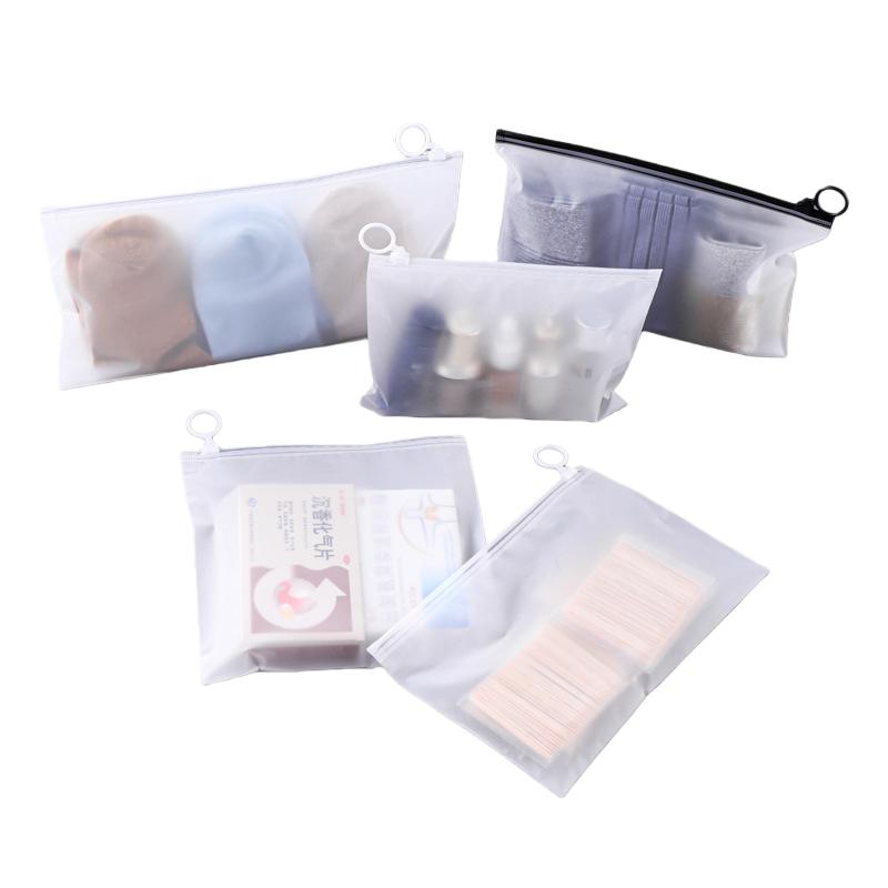 50pcs Transparent and Frosted Plastic Storage Bags with Zipper and Ring Pull for Gift Bags Makeup Stationery and Travel