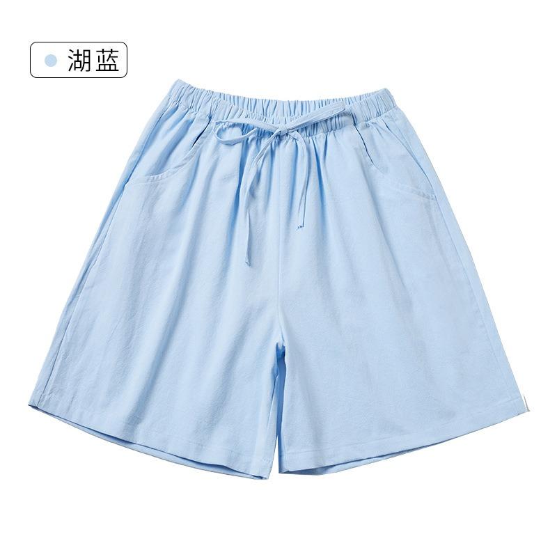 Cotton and Linen Five Quarter Pants Spring Leisure Sports Loose High Waist Wide Leg Pants Casual Shorts Women