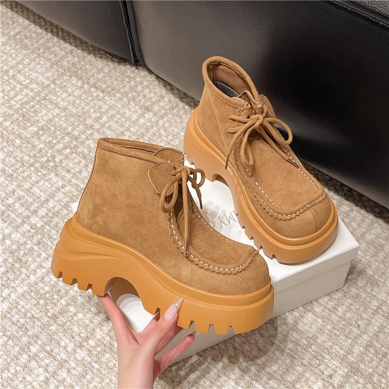 Platform Ankle Boots Women Flats Shoes 2025 Trend New Winter Snow Boots Suede Casual Sneakers Woman Lace Up Botas Mujer
