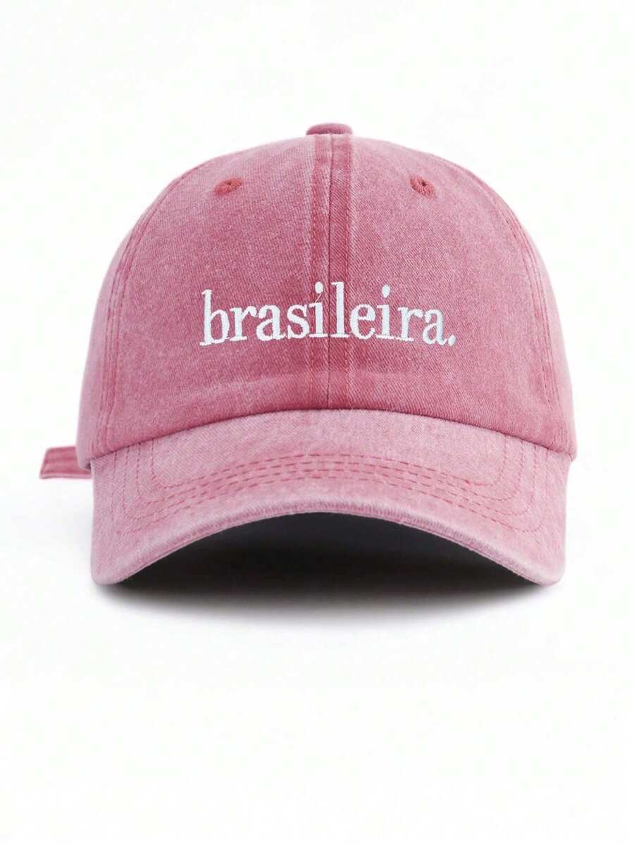Washed Cotton Baseball Cap With Brasileira Letter Print Casual Adjustable Dad Hat