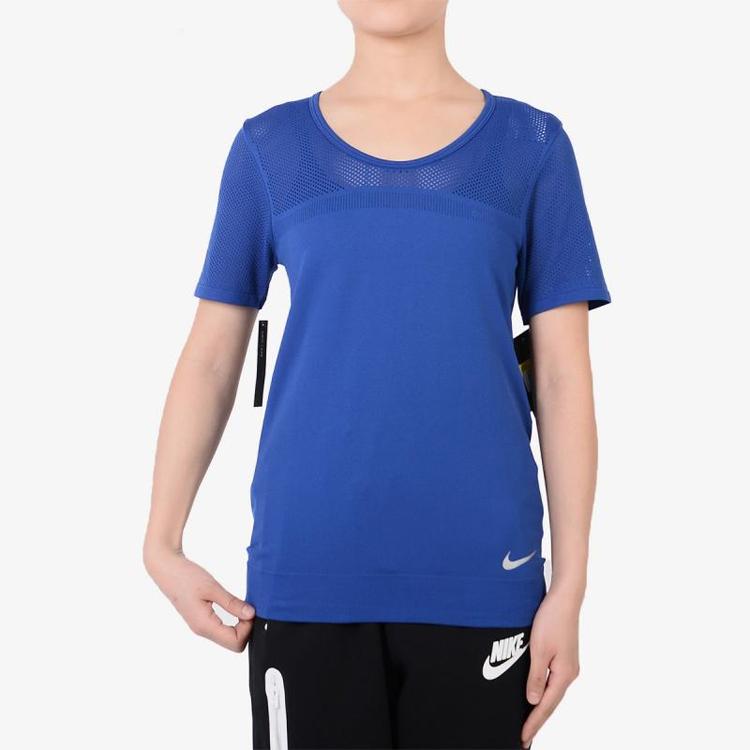 Nike Training Knit Crew Neck Short Sleeve T-Shirt Women Tops Blue BQ9552-438