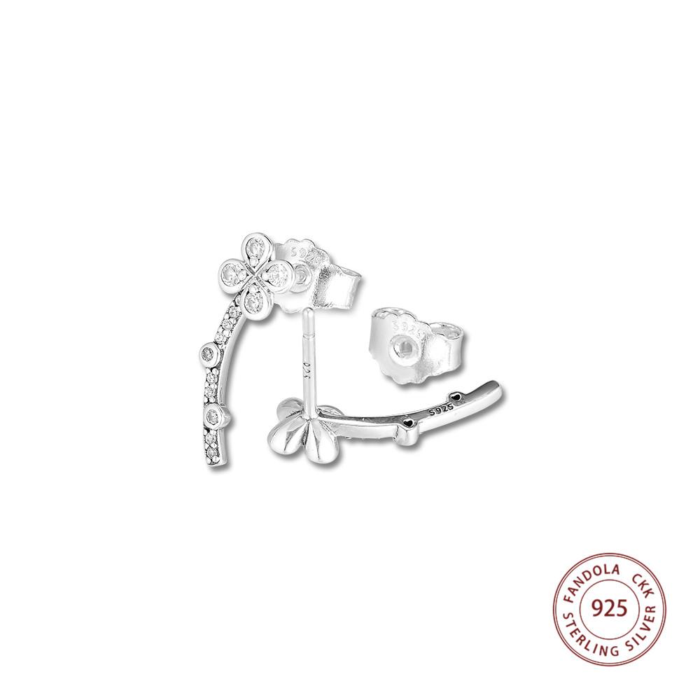 100 % 925er Sterlingsilber-Ohrring, drapierte vierblättrige Blumen-Ohrstecker für Frauen, Hochzeit, Earing, Modeschmuck, Pendientes