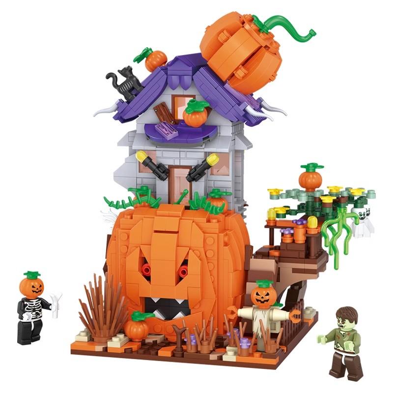 Halloween Building Block Hut House Pumpkin uCarriage Happy Halloween Decoration Bricks for Boys Kids Toys Gift Compatible