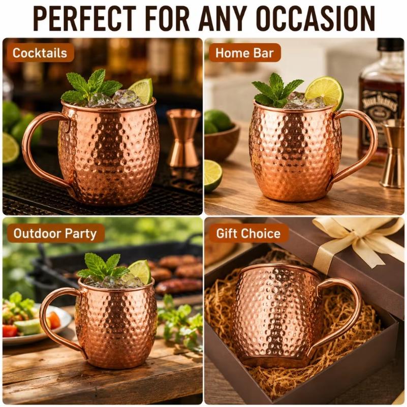 1Pc Pure Copper Mug 500ml Solid Metal Coffee Cup 17oz Cocktail Beer Milk Drinking Mug for Bar Kitchen Party Beverage Use