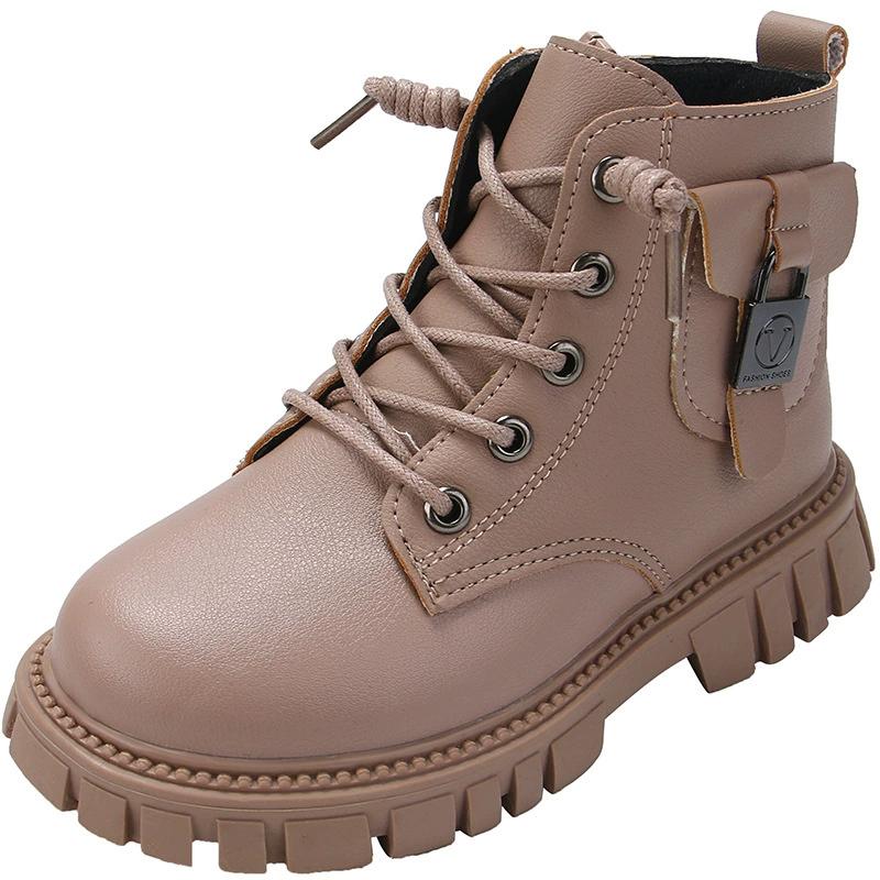 Children PU Leather Boots Girls Fashion Autumn Winter New Casual Comfortable Short Boots Warm Kids Versatile Anti-slip Cotton Boots