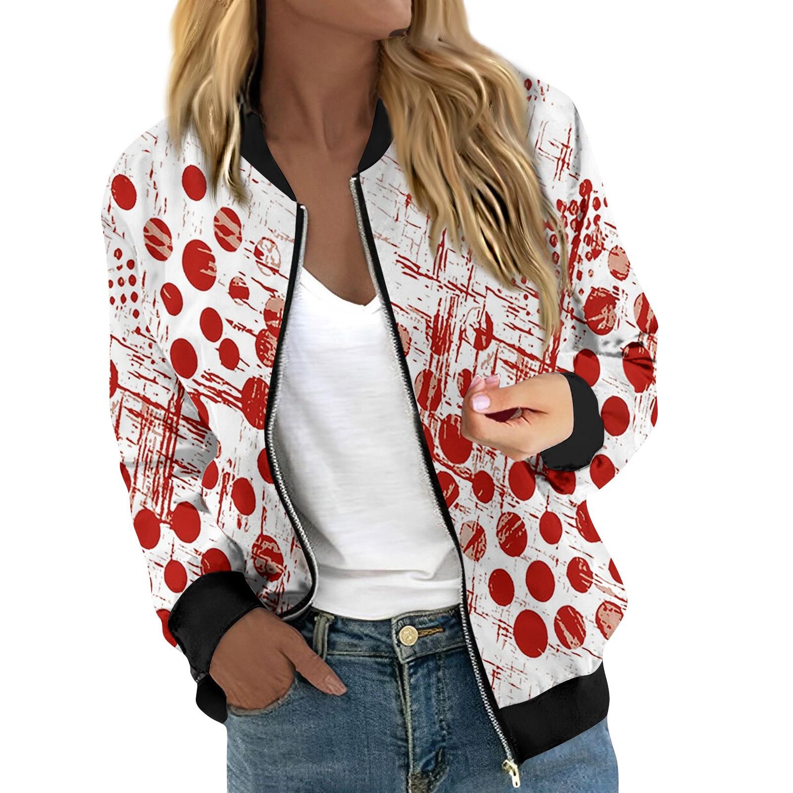 

Куртки женские с длинным рукавом, легкие, на молнии, укороченные, с принтом, верхняя одежда, повседневные, стеганые куртки с карманами S красный