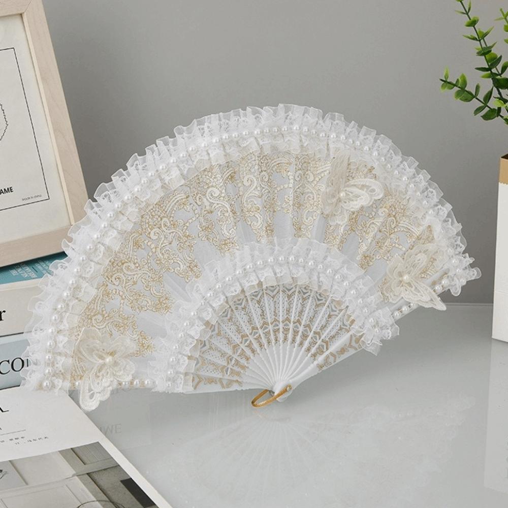White Handheld Fan Elegant Bride Hand Fan Retro Lace Fan for Women