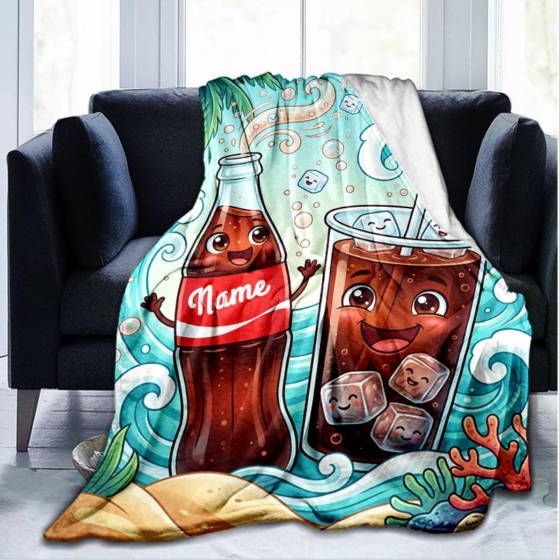 1PC Custom Name Beverage Fun Waves Outdooor Flannel Blankets Throw Blanket All-Season Throw Gift Bedspread for Couch, Bed, Camping Holiday Birthda