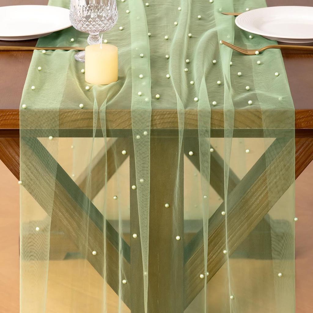 Prl Table Runner Romantic Prl Tulle Gauze Tablecloth Wedding Table Decor for Birthday Party Anniversary Holiday