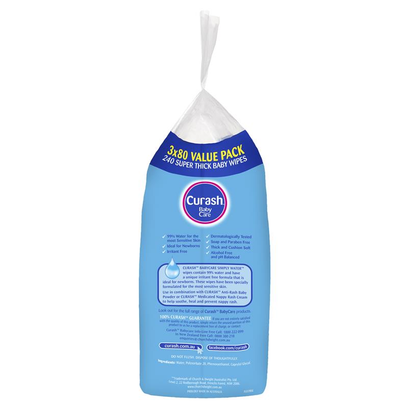 Curash Babycare Simply Water Wipes 3 X 80