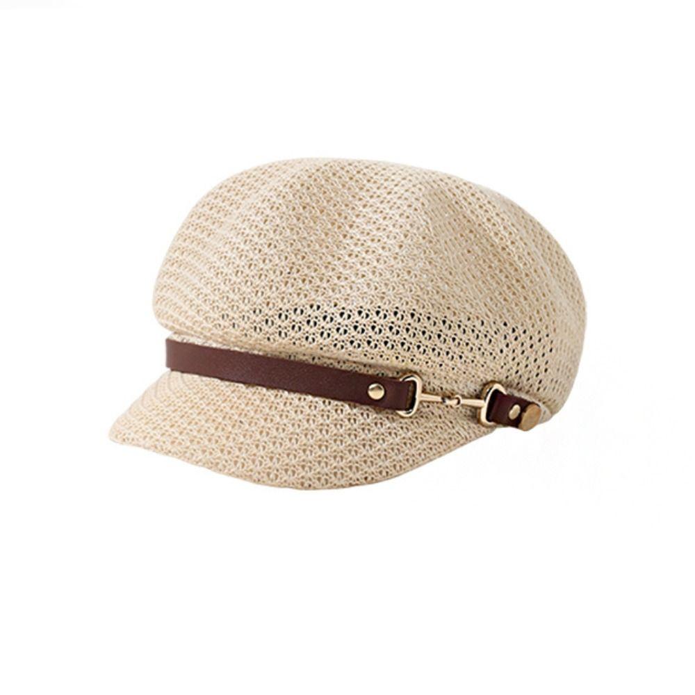 Korean Style Octagonal Hat PU Painter Hat Personality Hollow Weave Beret  Travel