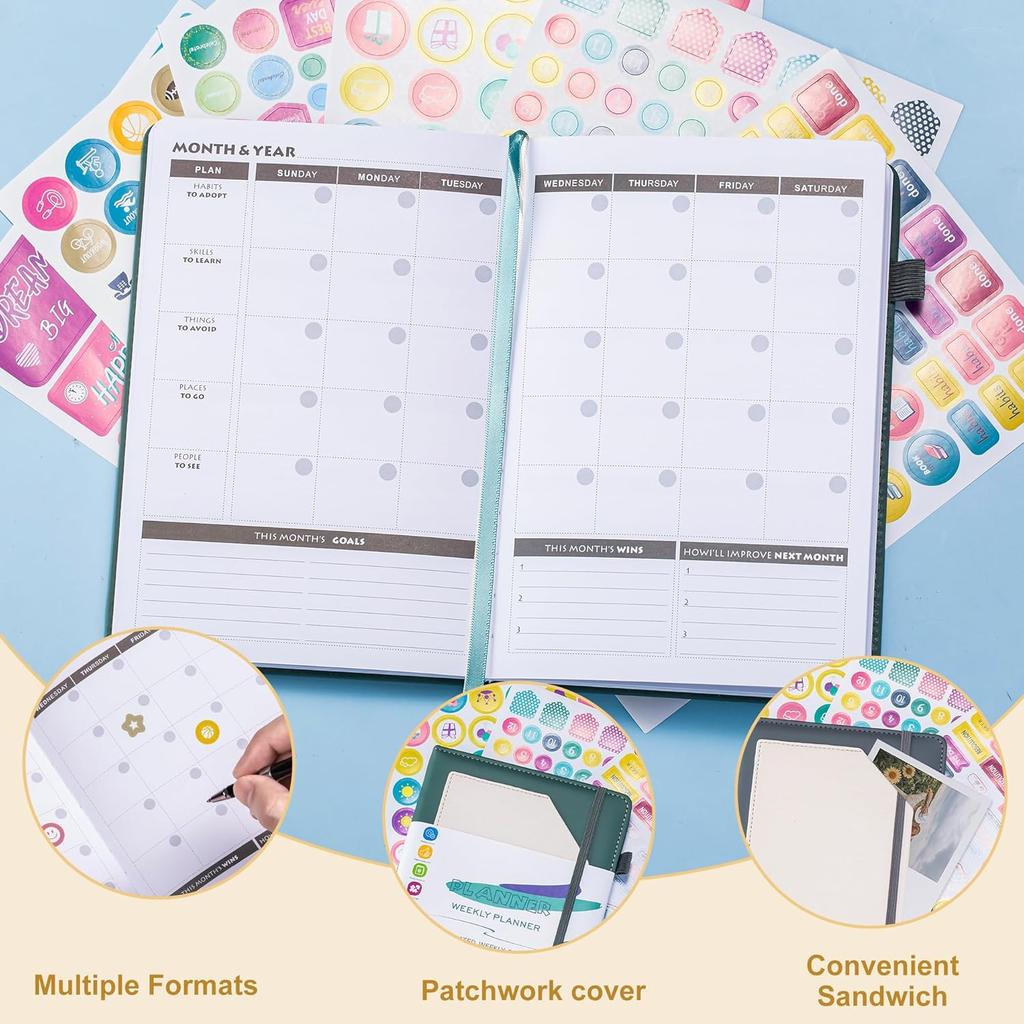 2025 Planner | Undated Daily Planner with Stretch Leather Cover & Inner Pocket | Weekly Planner for Home, Office & School | Includes Creative