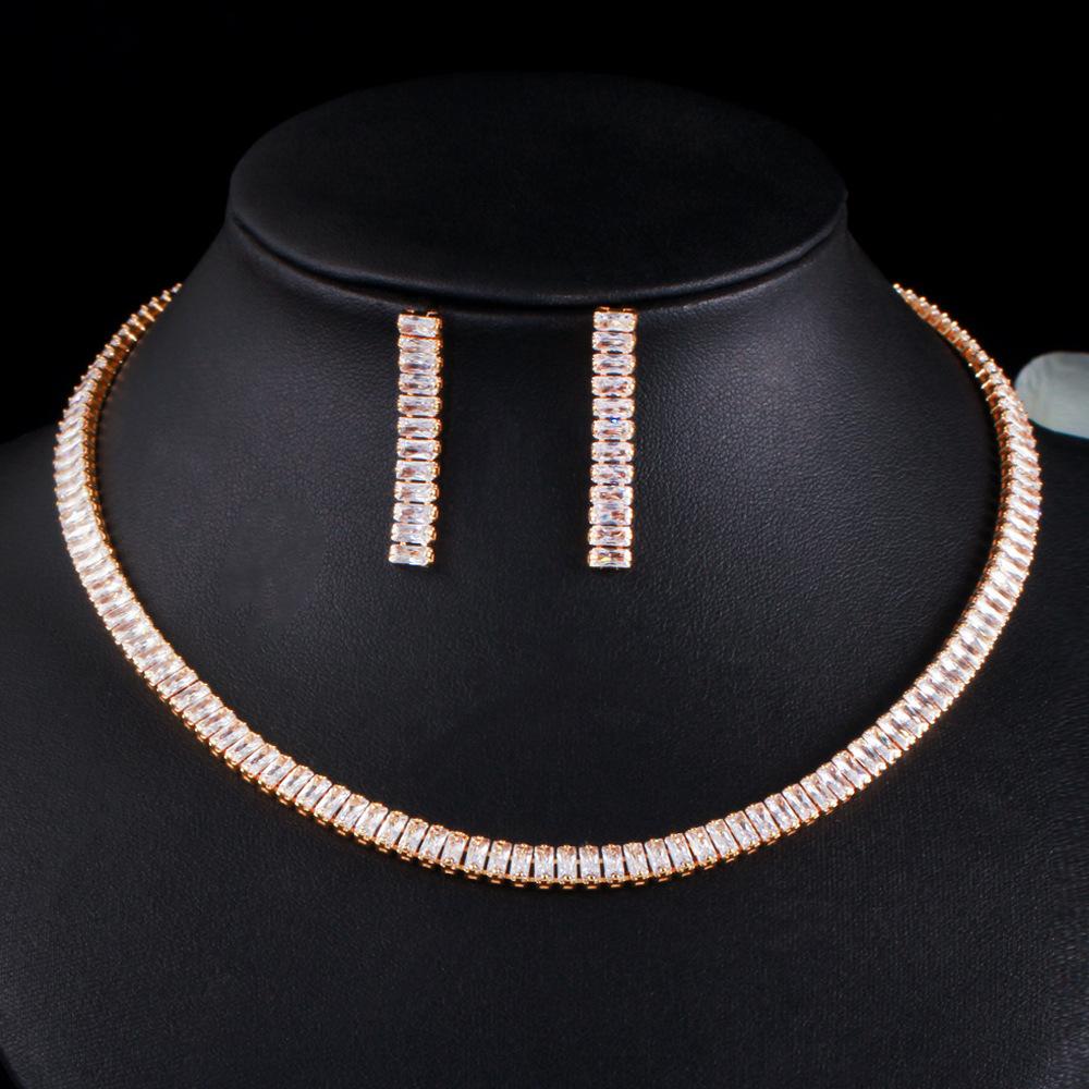 Popular Accessories Zircon Necklace Earrings Set Chain Wedding Dress Wedding Accessories
