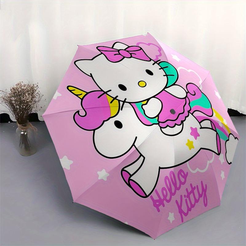 Hello Kitty, Unicorn Automatic Open/Close Umbrella-Cute Umbrella with Cute Design, Portable 3-Fold Compact Umbrella for Men & Women, Hallowe