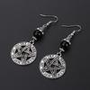 Bohemia Retro Silver Color Sun Hollowed-out Crescent Moon Five-pointed Star Pendant Dangle Earrings for Women Charm Jewelry Gift