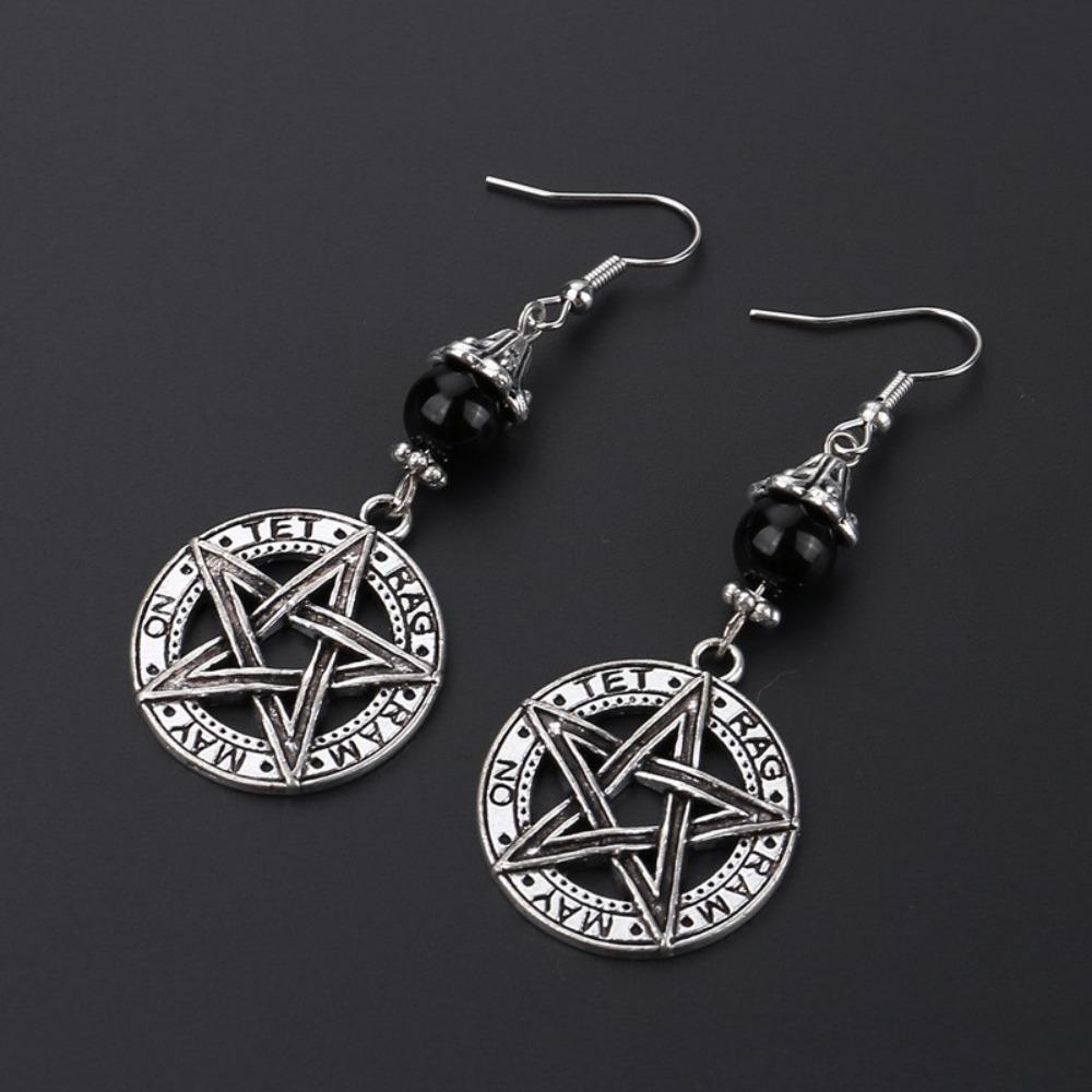 Bohemia Retro Silver Color Sun Hollowed-out Crescent Moon Five-pointed Star Pendant Dangle Earrings for Women Charm Jewelry Gift