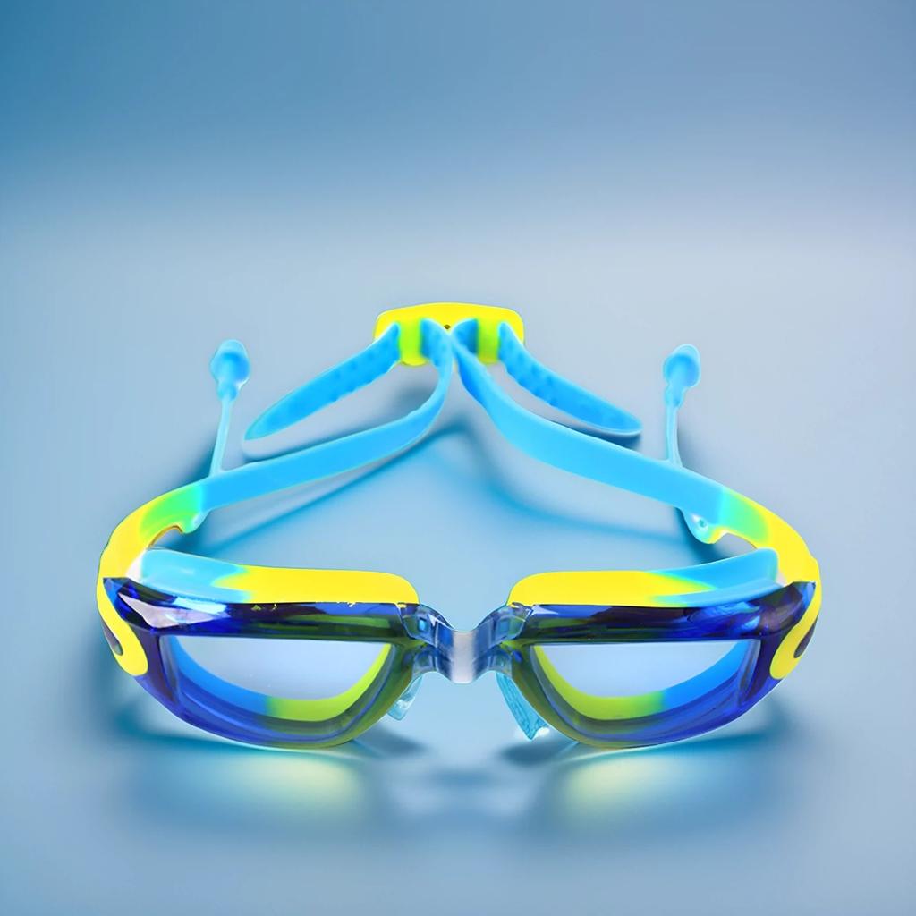 1 Pcs High Definition Transparent Children's Professional Swimming Goggles with Built-in Earplugs Waterproof and Anti Fog