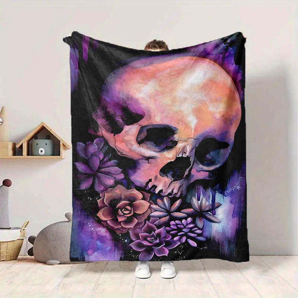 1PC Skull Flowers Print Blanket, Soft Throw Blanket - Warm & Cozy for Couch, Bed, Office, and Travel yy250912173