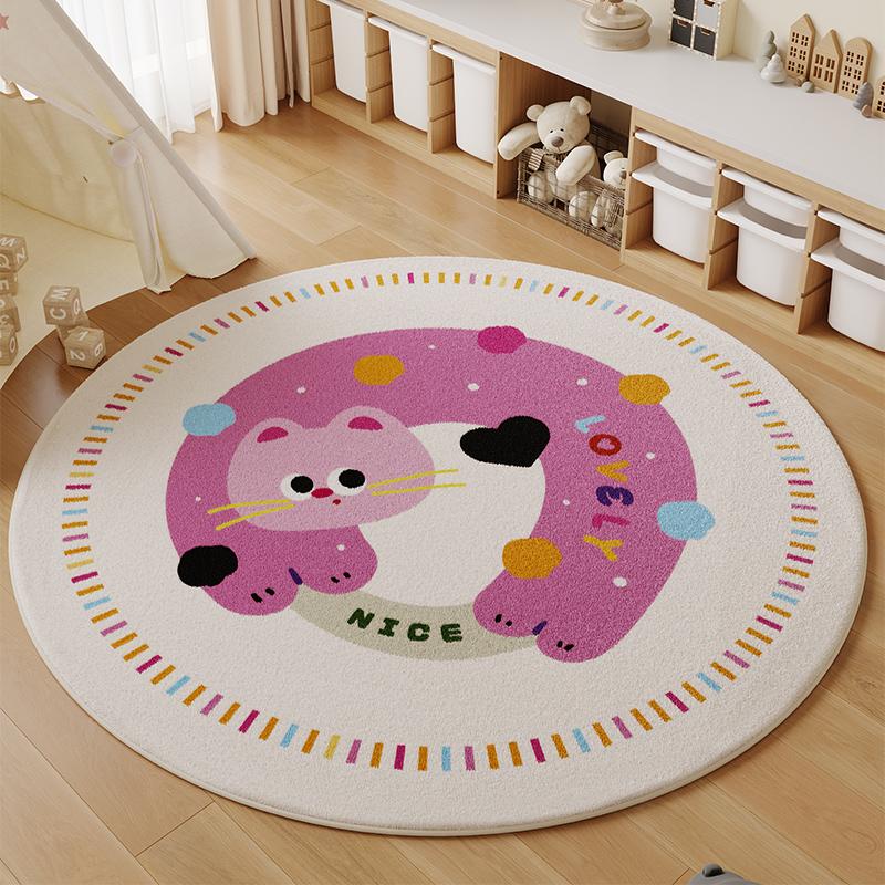 Cartoon Style Bedroom Decor Round Carpet Thick Plush Carpets for Living Room Fluffy Soft Children's Floor Mat Washable Study Rug