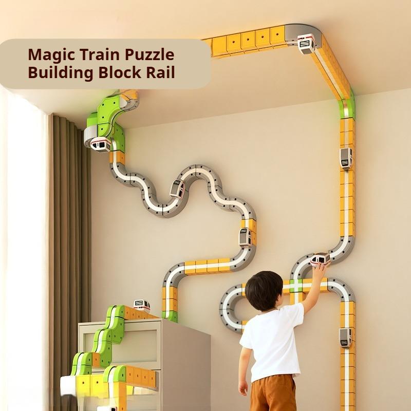 Magnetic Construction Diy 3D Train Puzzle Electric Track Race Car Kids Educational Toy Assembly Stem Building Block Rail Car Set