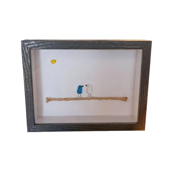 

Sea Glass Photo Frame Home Decor 7.6 Inch Handmade Sea Glass Birds Artwork Wooden Frame Unique Sea Glass Art Decoration A