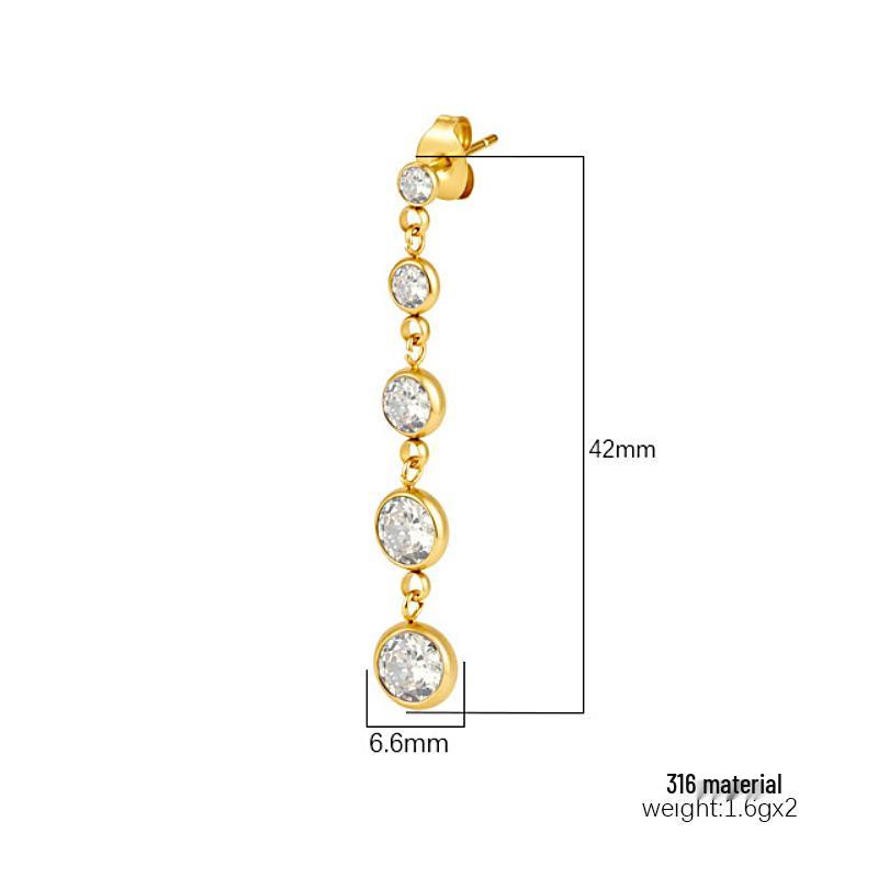 Trendy Women's 18K Gold-Plated Emerald Tassel & Stud Earrings with Cubic Zirconia In Stainless Steel