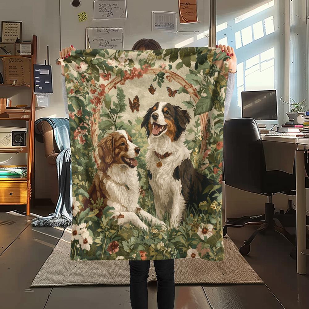 Two Australian Shepherds,pattern Flannel Blanket, High quality Comfortable for All Seasons, Home Decor, Warmth and Comfort, Perfect for Gifts.