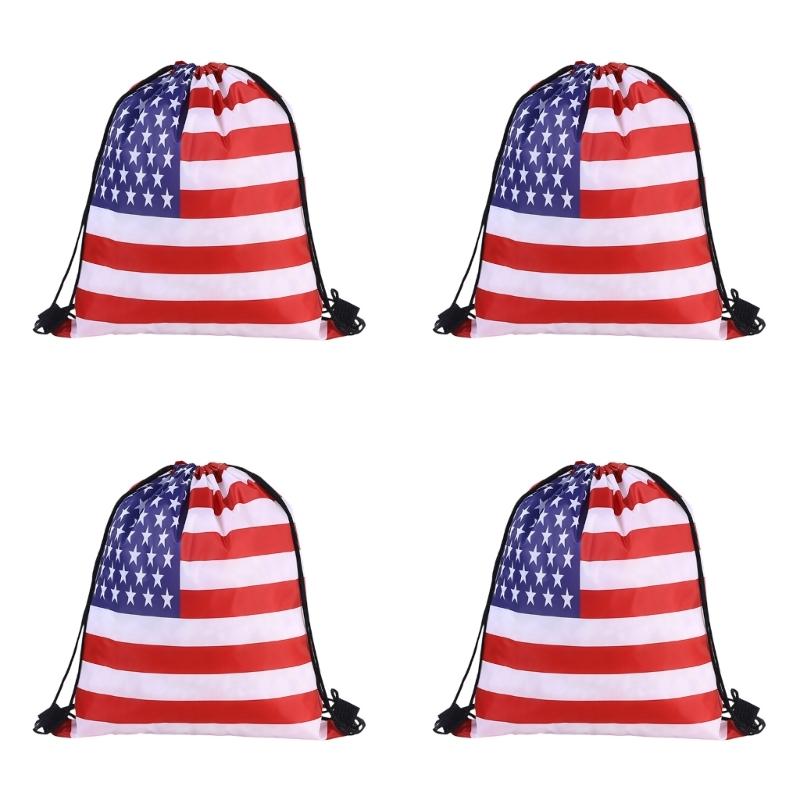 Pack Of 4 Durable Polyester Drawstring Bags With Tournament Flags Football Fan Gift For Party Favors And Sports Event