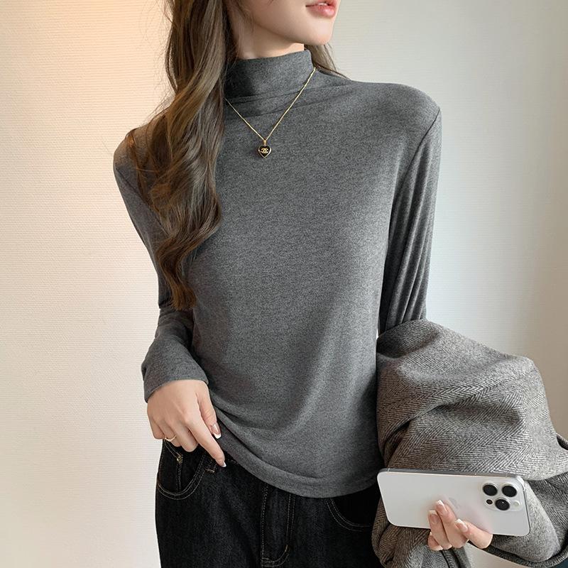 55 Lyocell semi-turtleneck women's season new warm and slim T-shirt