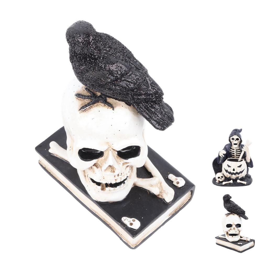 Skeleton Figurine Scary Rich Details Vibrant Colors Strong Resin Stable Skull Figurine for Halloween