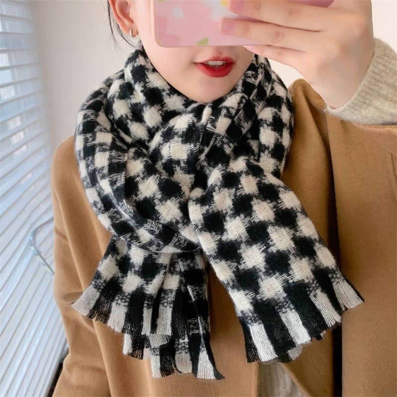 Houndstooth Scarf Women's Long Autumn and Winter Student Korean Style Women's Outer Shawl Dual Use Imitation Cashmere Warm Scarf