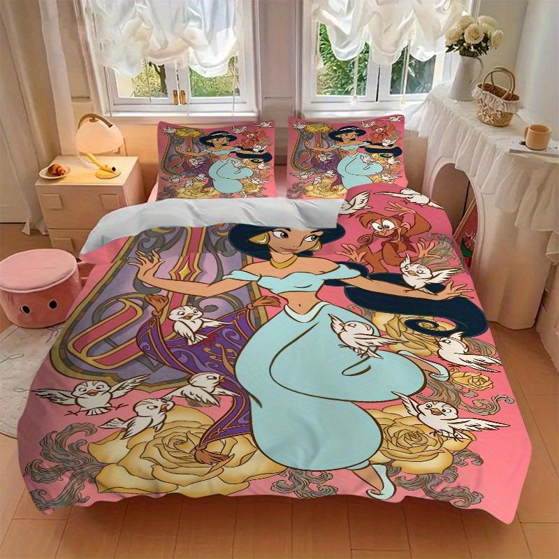 3pcs Princess Jasmine Quilt Set - Soft and Comfortable Bedroom, Guest Room and Dorm Decor Bedding Set 1 Quilt Cover + 2 Pillowcases.Q085