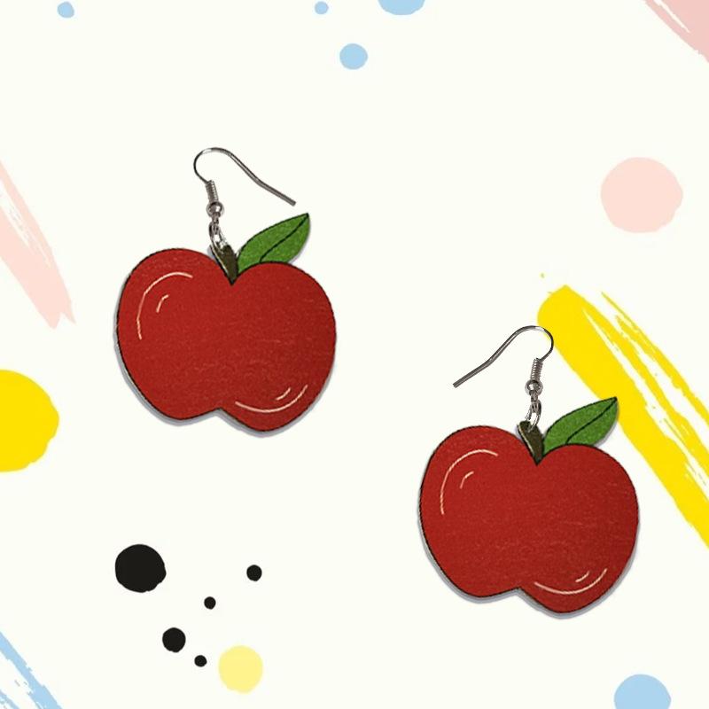Red apple simulated earrings, earrings, wooden fashion, lively and cute, little fresh, school season, graduation season