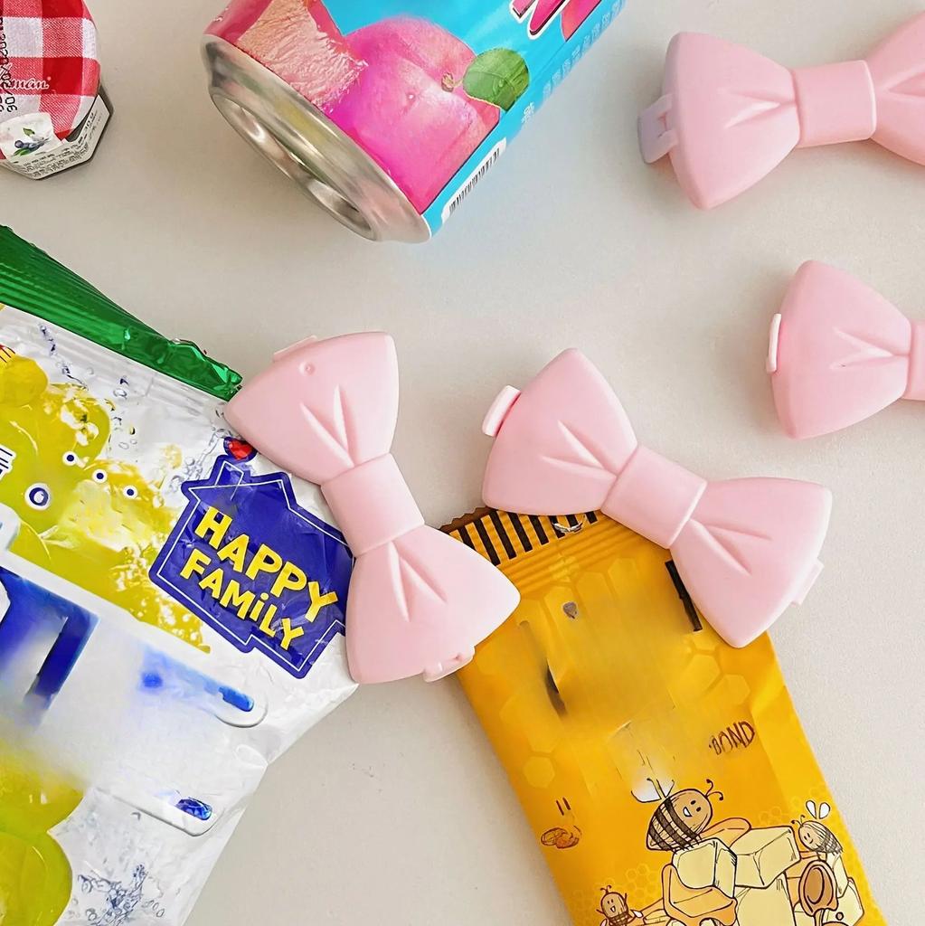 2Pcs Korean INS Cute Pink Bow Sealing Clip Girl Potato Chips Cereal Snack Bag Moisture-proof Clip Kitchen Accessories Organizer
