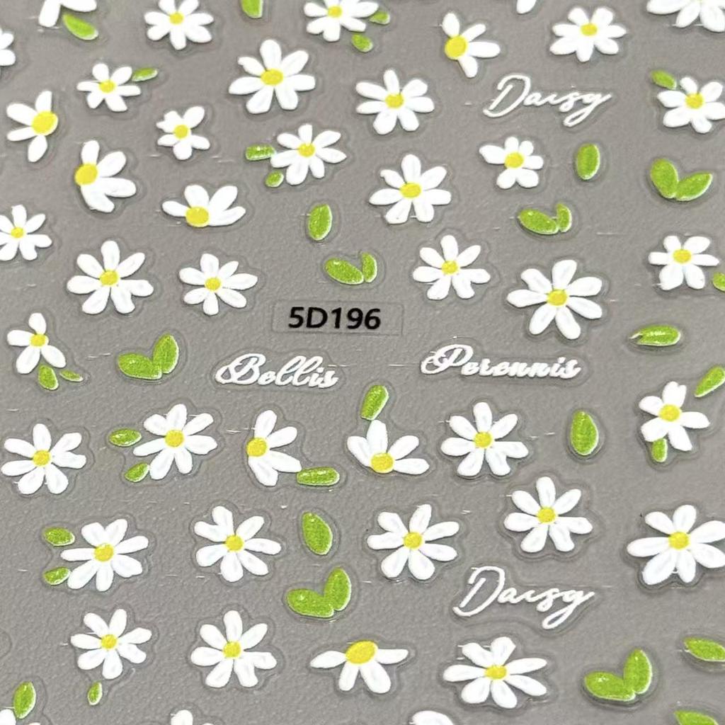 Grasshopper Lighter Daisy Embossed Nail Art & Flourishing Flowers DIY Decorative Adhesive Stickers Set