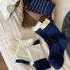 Autumn and Winter Socks: Polka Dot Striped Women's Mid-calf Socks, Sweet Black Ear-rimmed Pile Socks
