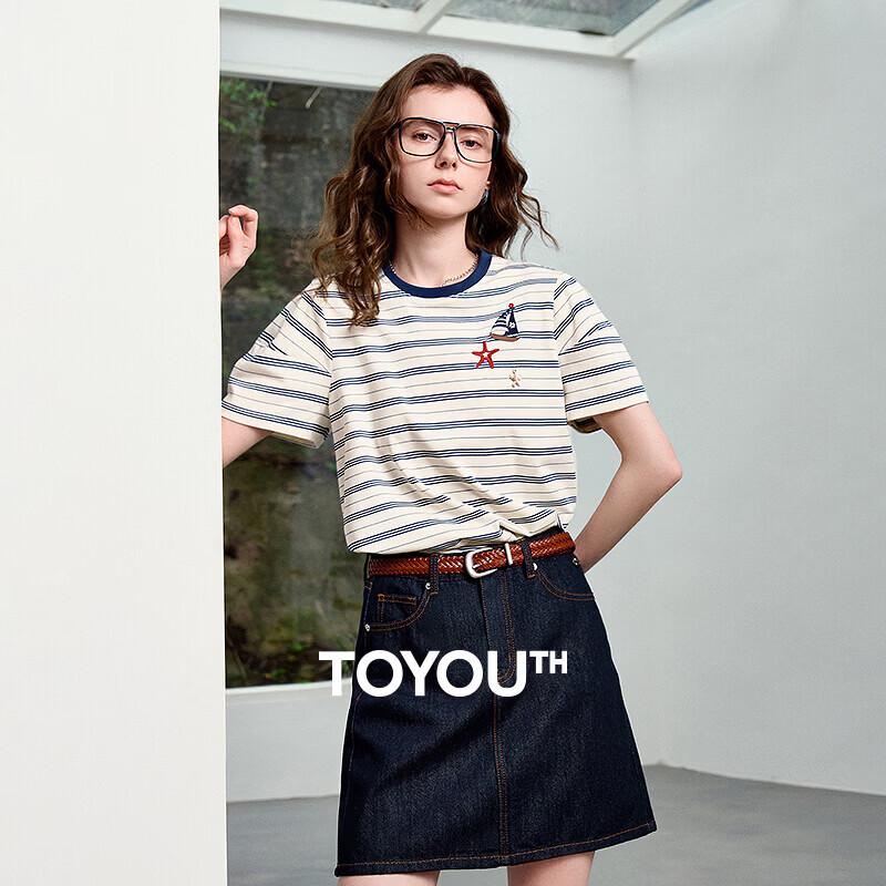 Chuyu Nautical Striped Embroidered Women s T-Shirt S