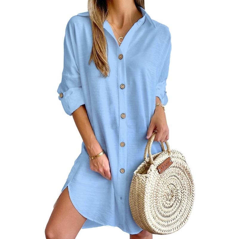 Autumn Casual Long Sleeve Lapel Button Shirt Dress Women's Clothing