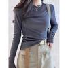 Solid color thin long-sleeved top women's curled edge basic shirt autumn slim-fit versatile bottoming shirt