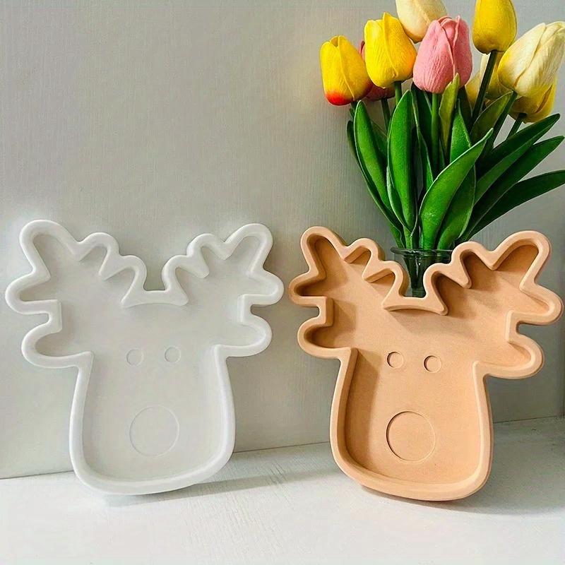 Christmas Tray Silicone Molds Concrete Fruit Pallet Epoxy Resin Mold Trinket Dish Plaster Mold Xmas Mat Cement Mold Elk Molds