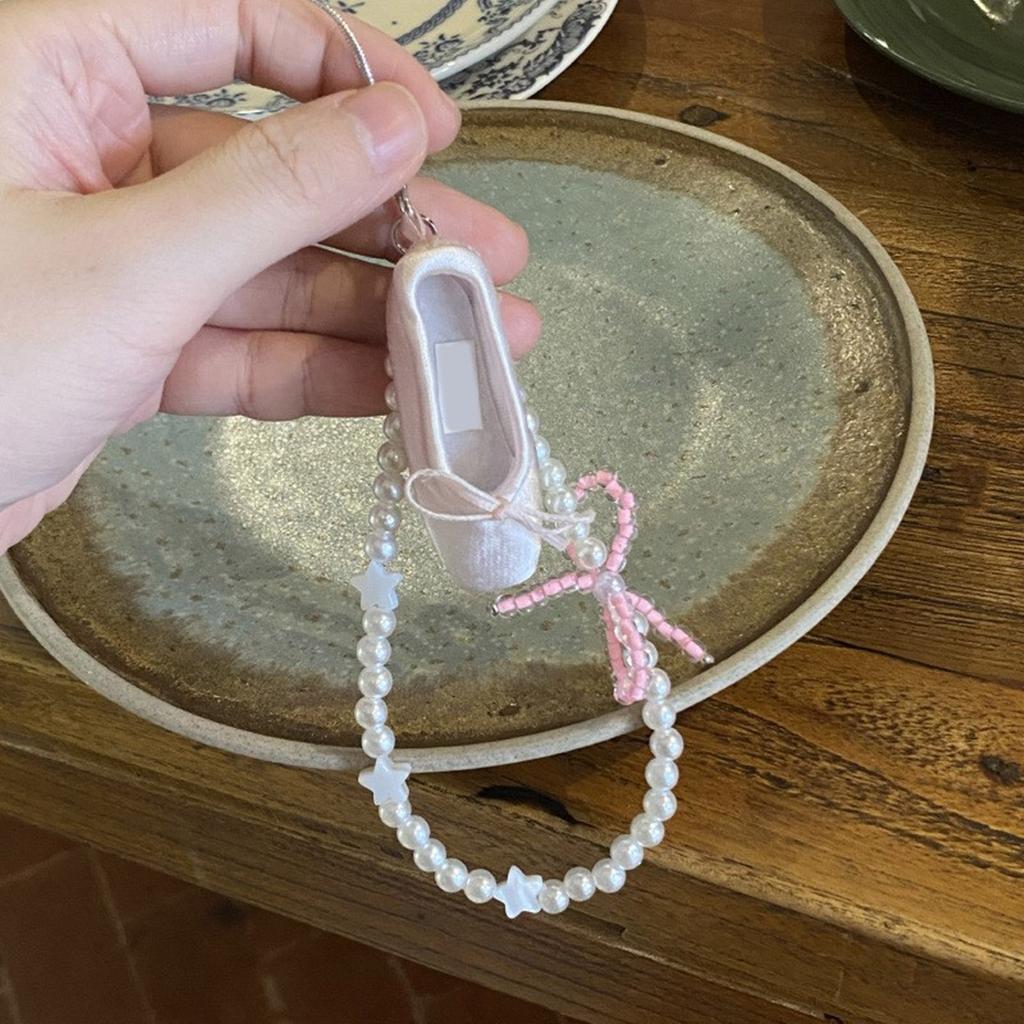 Unique Ballet Shoe Phone Charm Keyring Pendant Cute Keychain Cellphone Chain Stylish Accessory for Backpack Purse Bag