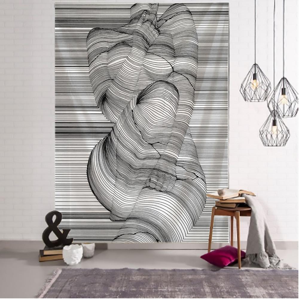Kreatives Linienzeichnung Wandbehang Boho Dekor Hippie Kuss Psychedelisch Abstrakt