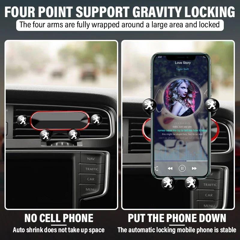 Car Phone Holder Air Vent Clip Smartphone Stand Gravity Support Mount For Peugeot 206 207 307 3008 2008 308 407 408 508 301 208