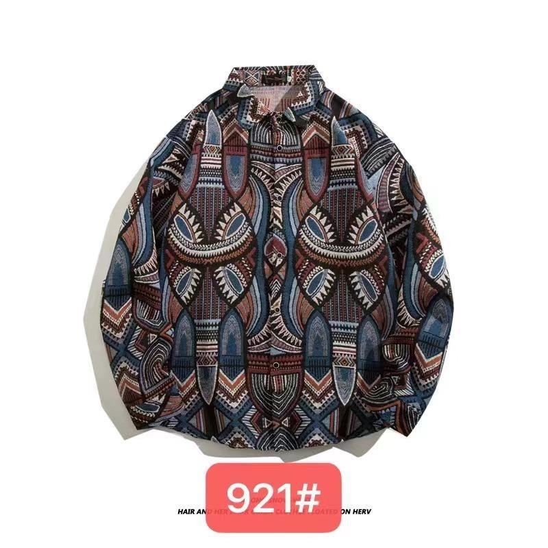 Men's Cuban Vintage Retro Long Sleeve Shirt Japanese Ethnic Style Autumn Winter Casual Button Down