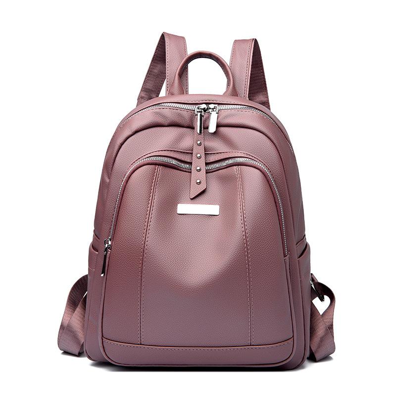 Retro Soft Leather Casual Backpack, Large Capacity, Solid Color, Simple Commuting Backpack, Trendy and Versatile, High School Student Backpack