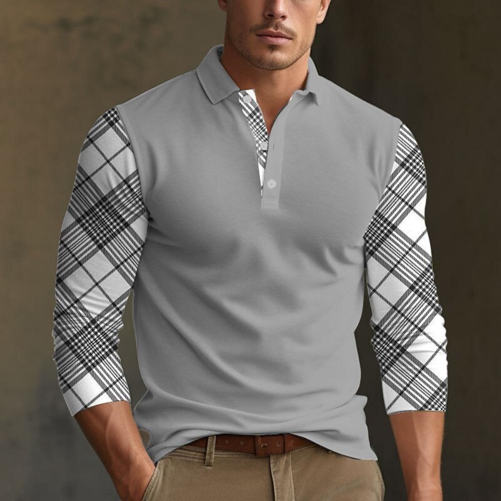 Fashion Men's Long Sleeve Polo Shirt Home Casual Comfortable Long Sleeve Button Down Top