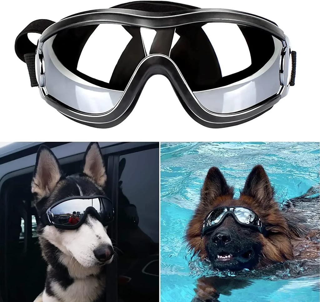 Dog Sunglasses Dog Goggles Adjustable Strap for Travel Skiing and Anti-Fog Dog Snow Goggles Pet Goggles for Medium To Large Dog