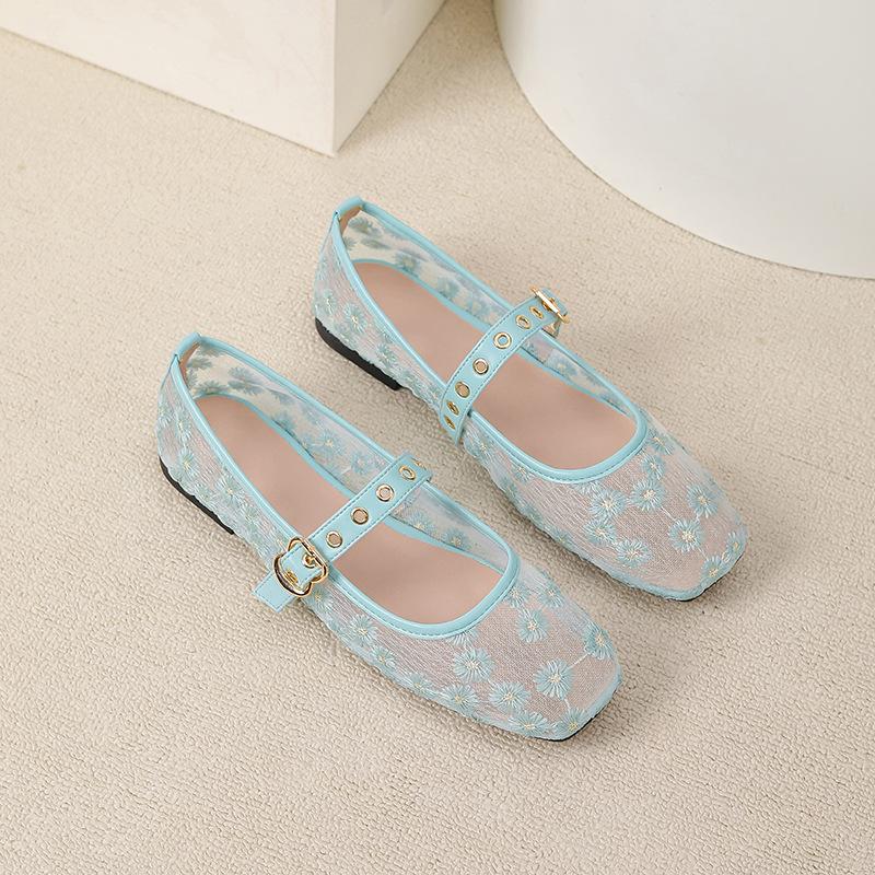 Women's Summer Mesh Ballet Flats Closed Square Toe Mary Jane Comfortable Ballerina Flat Casual Dressy Shoes Slip On Breathable Walking Shoes for Women