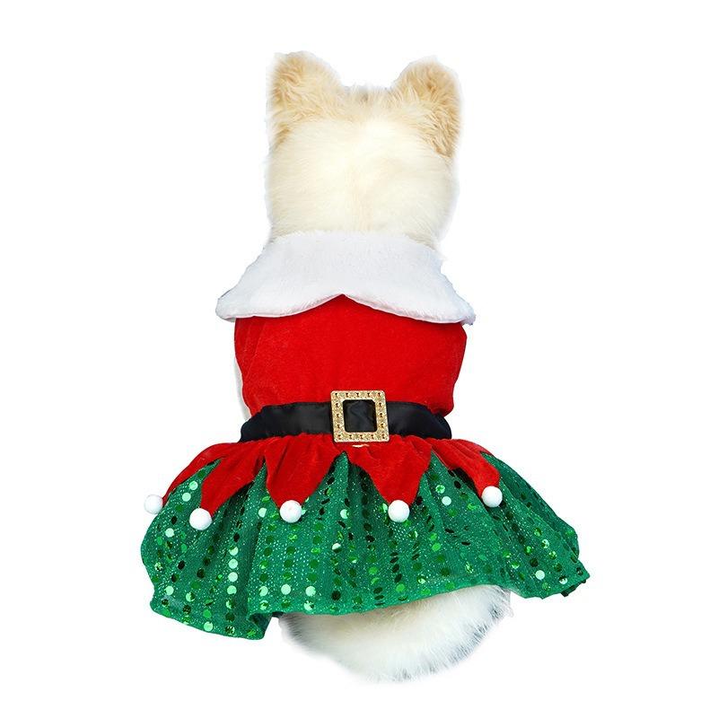 Christmas Dresses Fall Winter New Year Classic Red Belt Xmas Dog Clothes Puppy Outfit Chihuahua Yorkie Sequin Skirt Pet Clothes