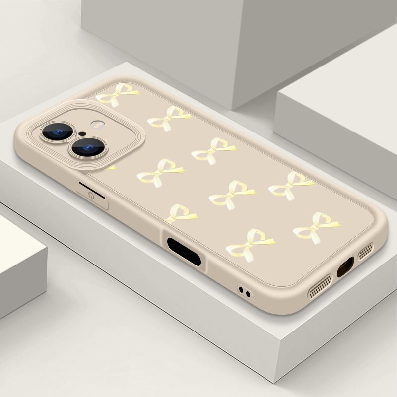 

Матовый чехол для телефона TPU с бантом для iPhone 16 Pro Max 15 Pro 14 Plus 13 12 11 XS XR 8 7, защита линз, противоударный мягкий силиконовый чехол-бампер iPhone 7 / 8 бежевый/белый